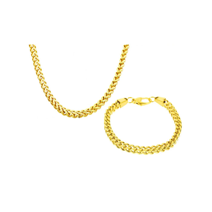 Mens-8mm-Gold-Plated-Franco-Link-Chain-Set
