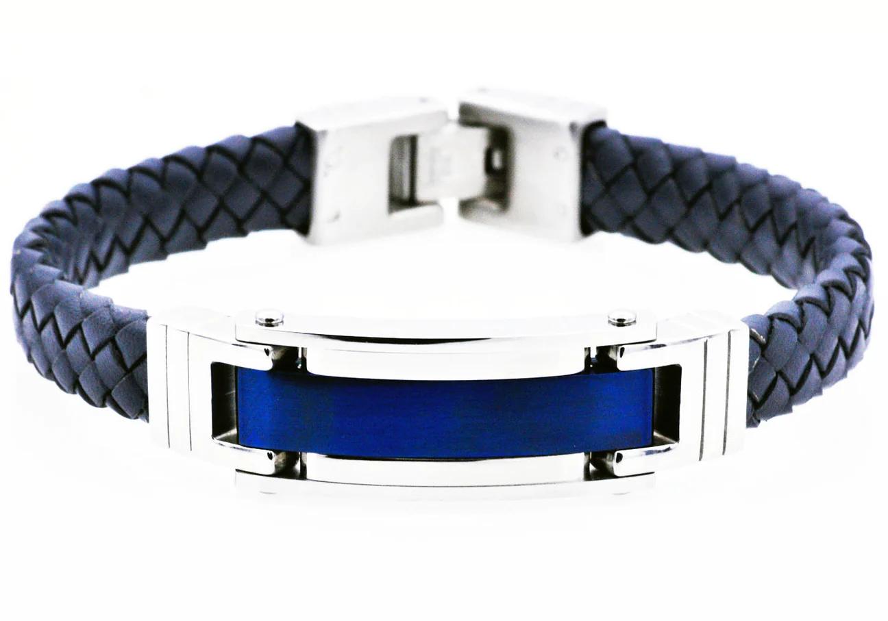 CROSS FISH BLUE LEATHER BRACELET GOLD PLATED