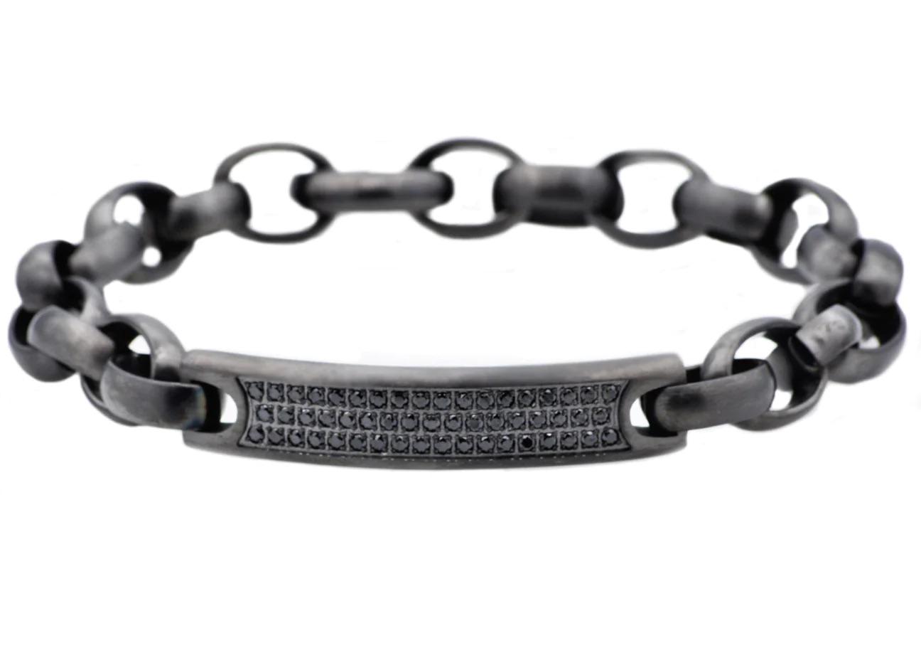 Men’s Gunmetal SS Bracelet with Black Cubic Zirconia